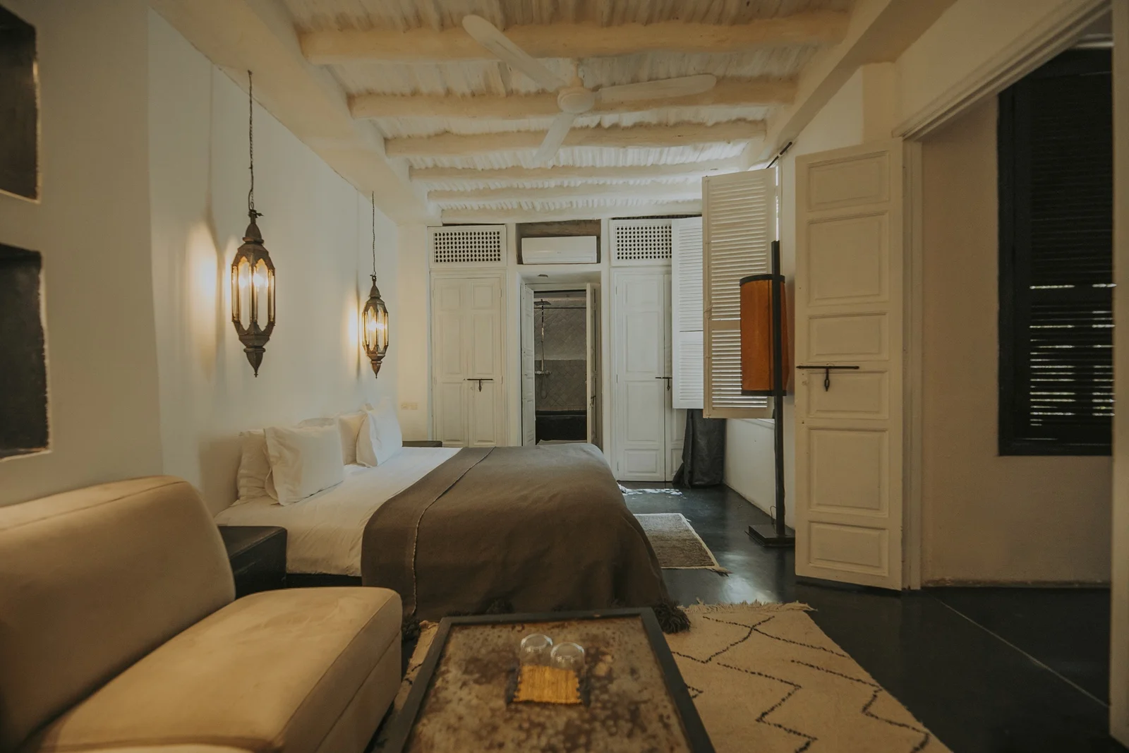 The Kenzia Suite at Dar Zelda, with Berber carpets and generous light